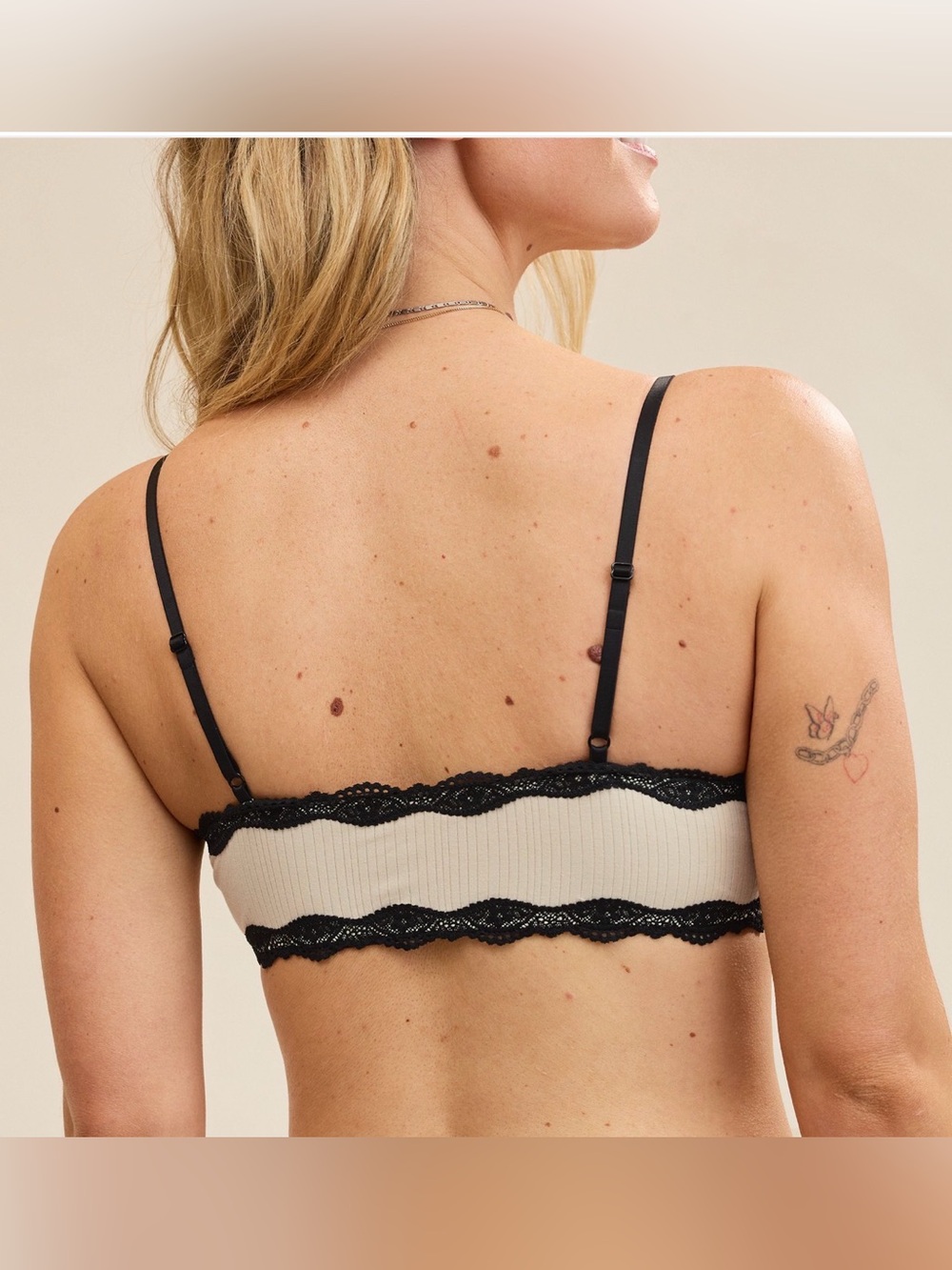 aerie Ribbed Lace-Trim Bralette & Brief Set - Cream with Black Lace - Picture 2 of 6
